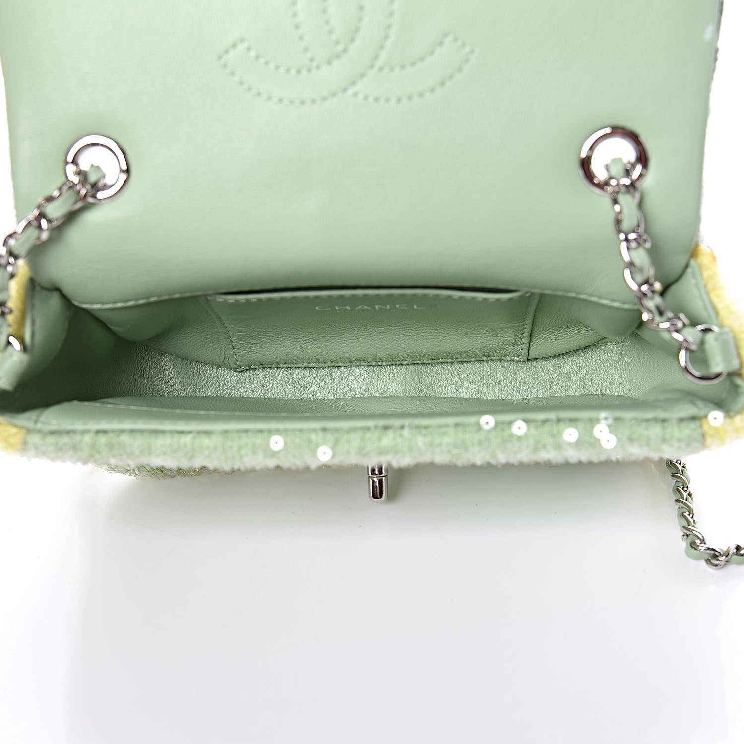 Chanel Sequin Mini Waterfall Flap Green Light Green Yellow 5 of 13