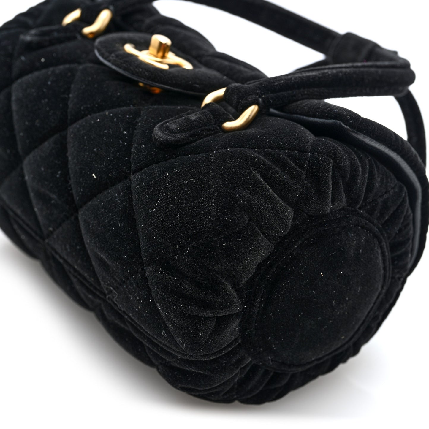 Velvet Quilted Mini Top Handle Flap Black