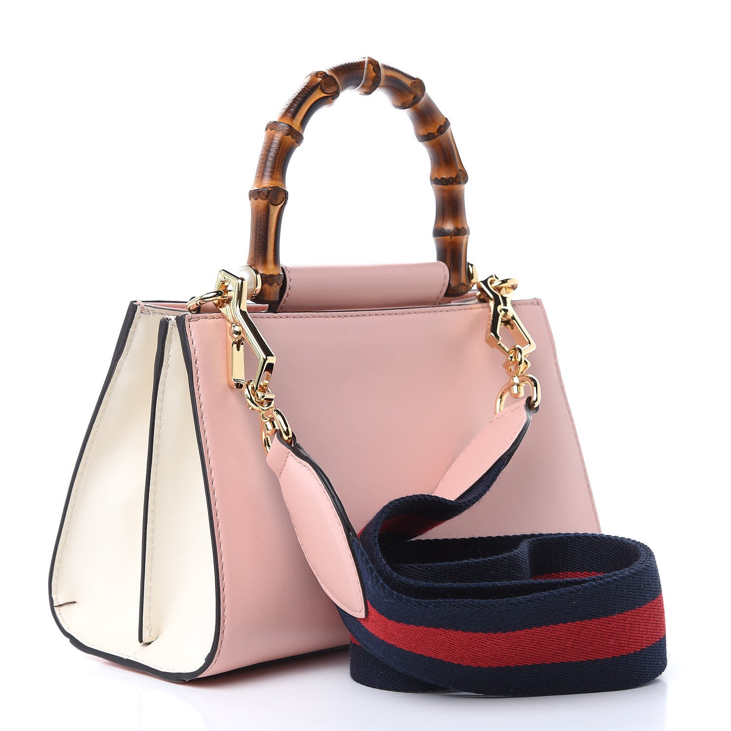 Gucci Nappa Bamboo Web Mini Nymphaea Top Handle Bag Perfect Pink Mystic White 3 of 10