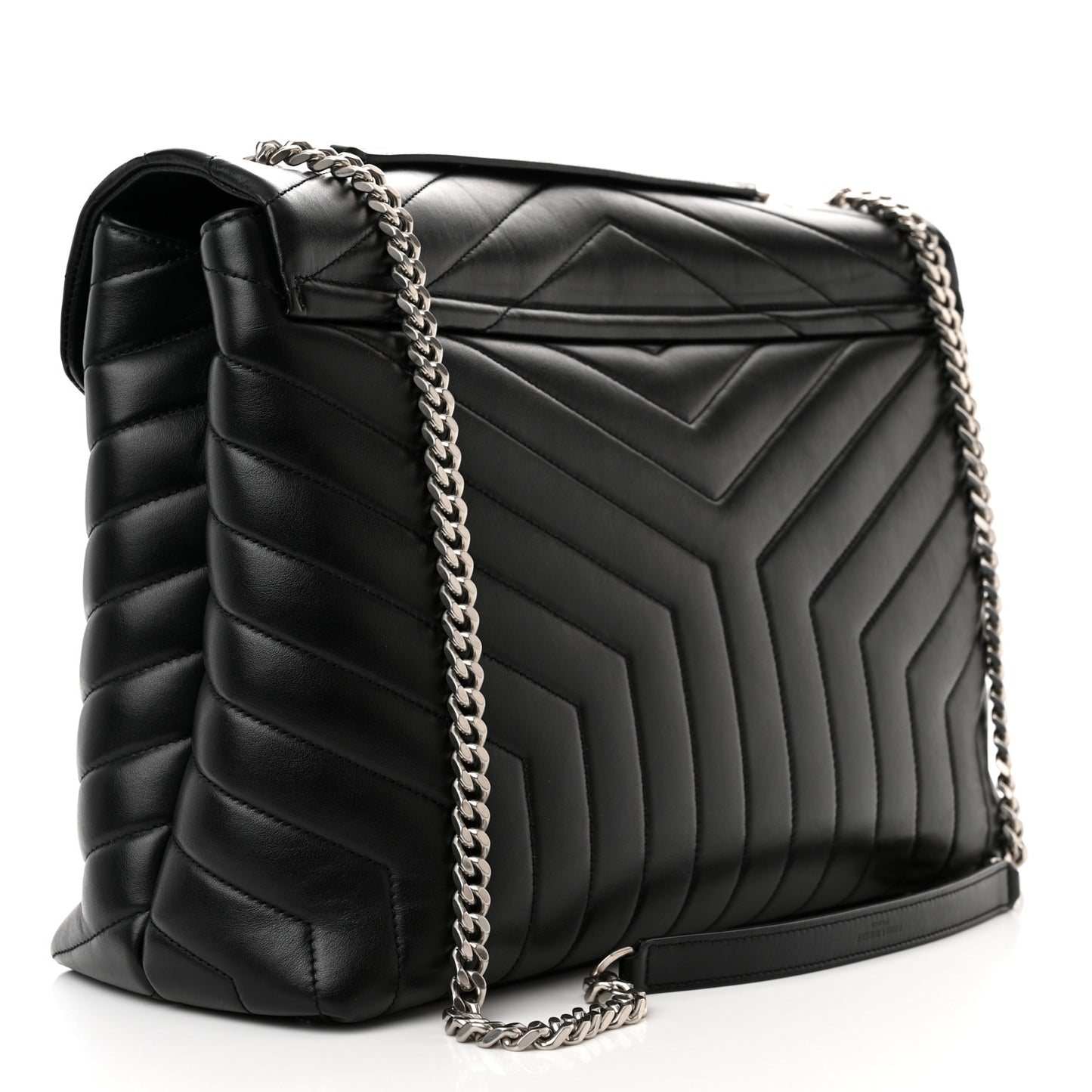 Calfskin Y Quilted Monogram Large Loulou Chain Satchel Black