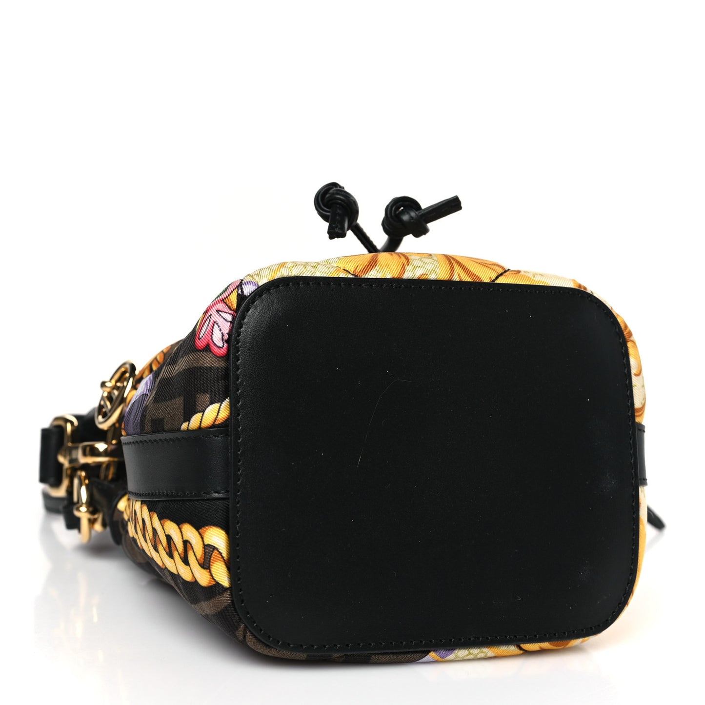 X VERSACE Silk Vitello Fendace FF Baroque Quilted Mini Mon Tresor Bucket Bag Gold Multicolor