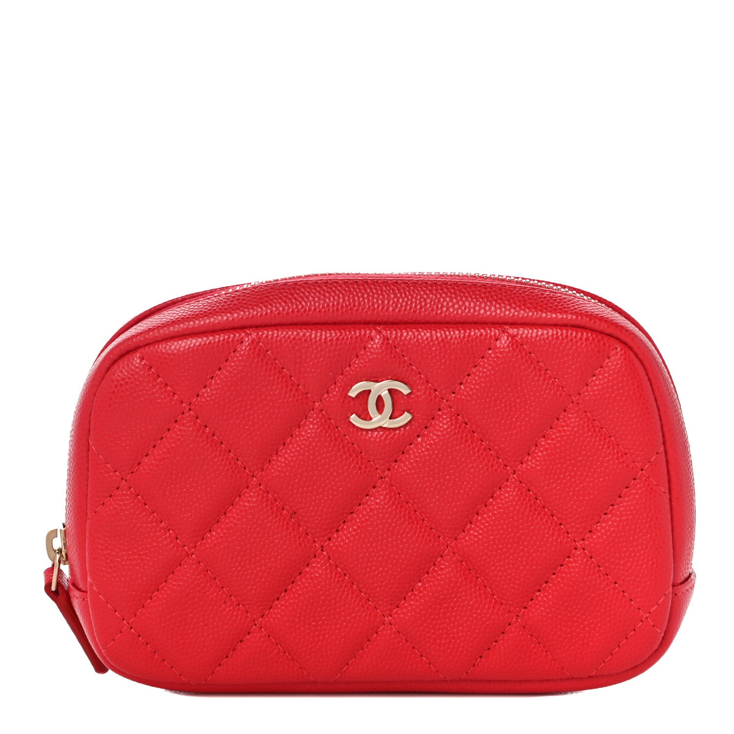 Chanel Caviar Quilted Small Curvy Pouch Cosmetic Case Red 1 of 10
