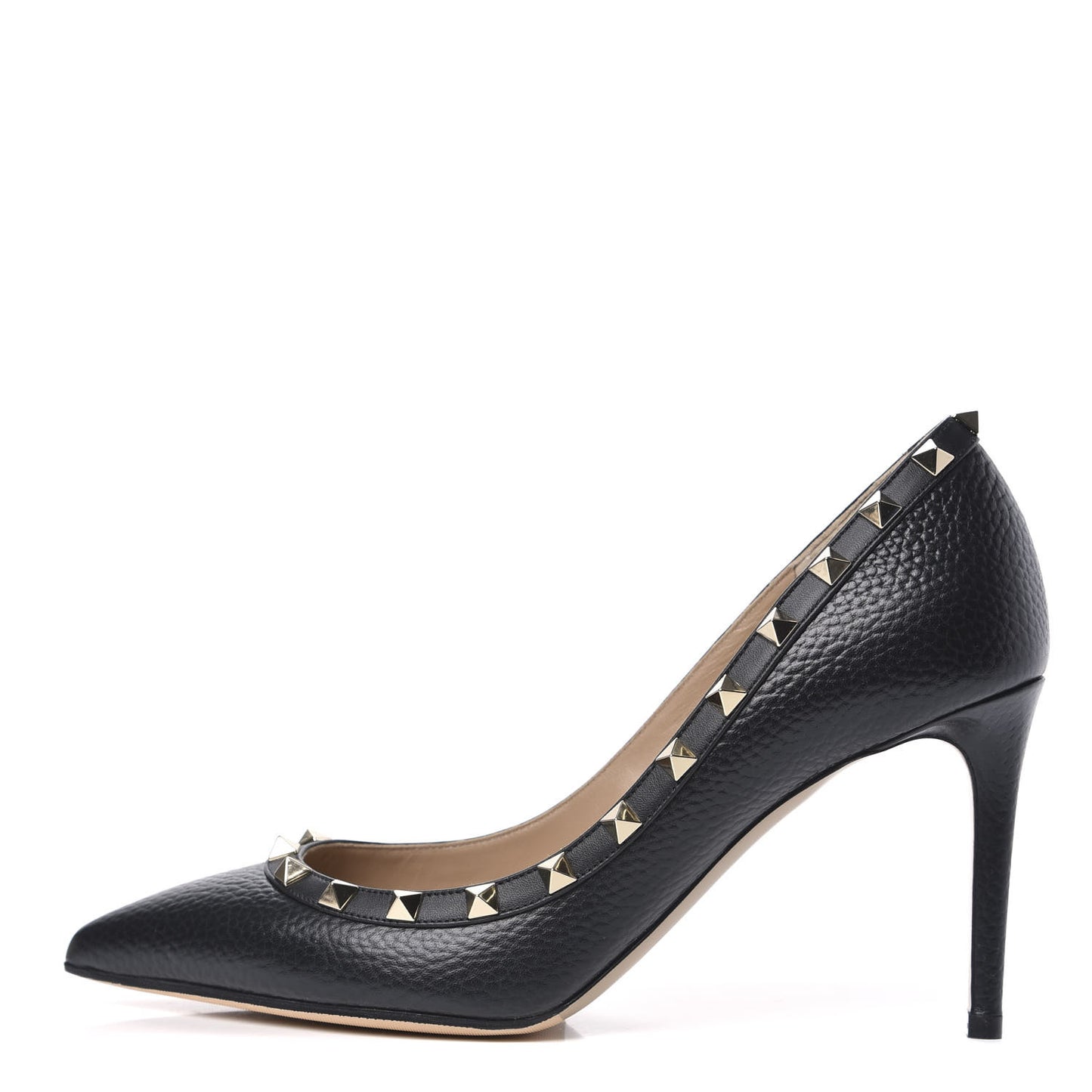 Pebbled Calfskin Rockstud 85mm Pumps 39 Black