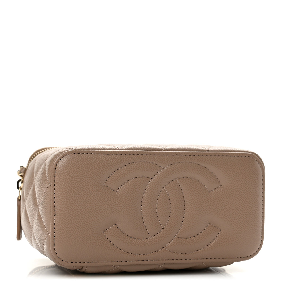 Caviar Quilted Small Vanity Case With Chain Dark Beige