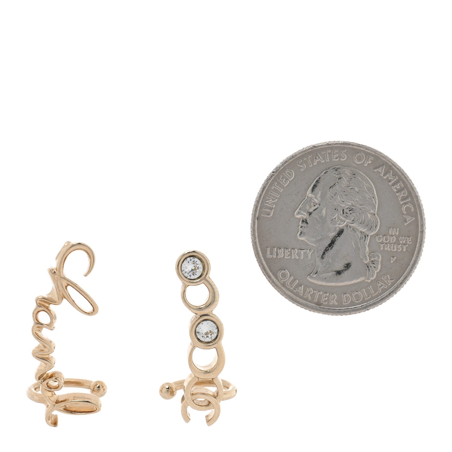 Chanel Metal Crystal Coco Script CC Climber Earrings Gold 2 of 4