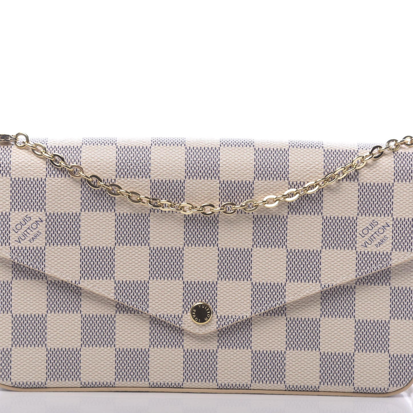 Damier Azur Pochette Felicie Chain Wallet Rose Ballerine