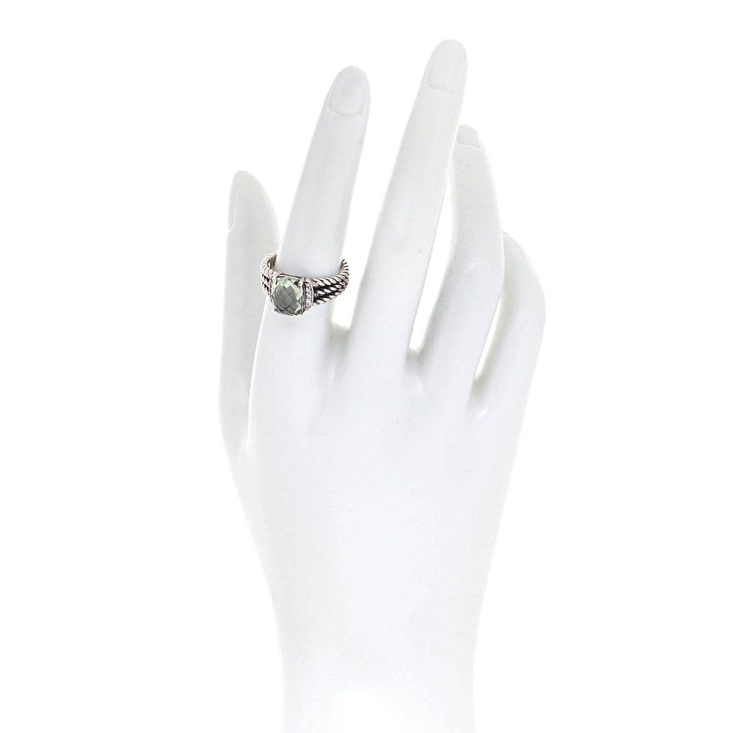 Sterling Silver Diamond Prasiolite 10mm Petite Wheaton Ring 57 8
