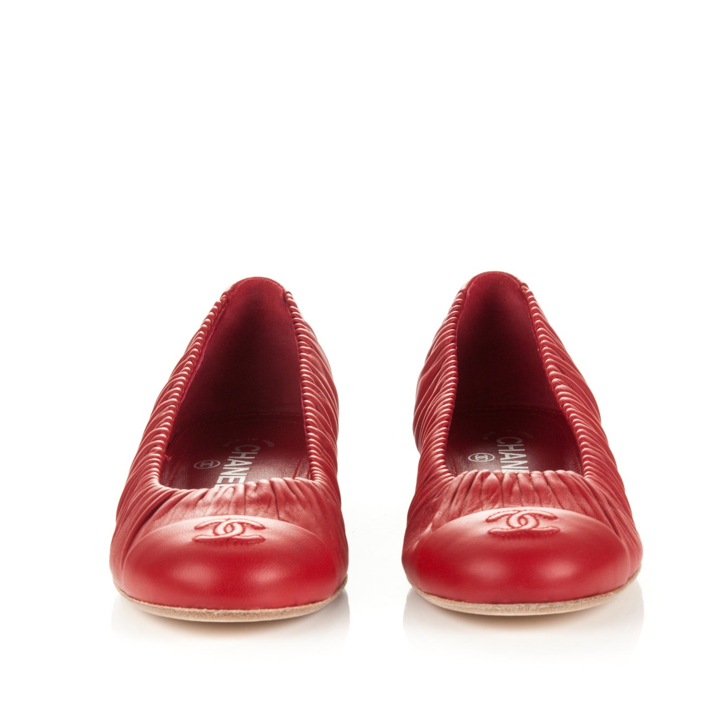 Lambskin CC Cap Toe Ballerina Flats 39 Red