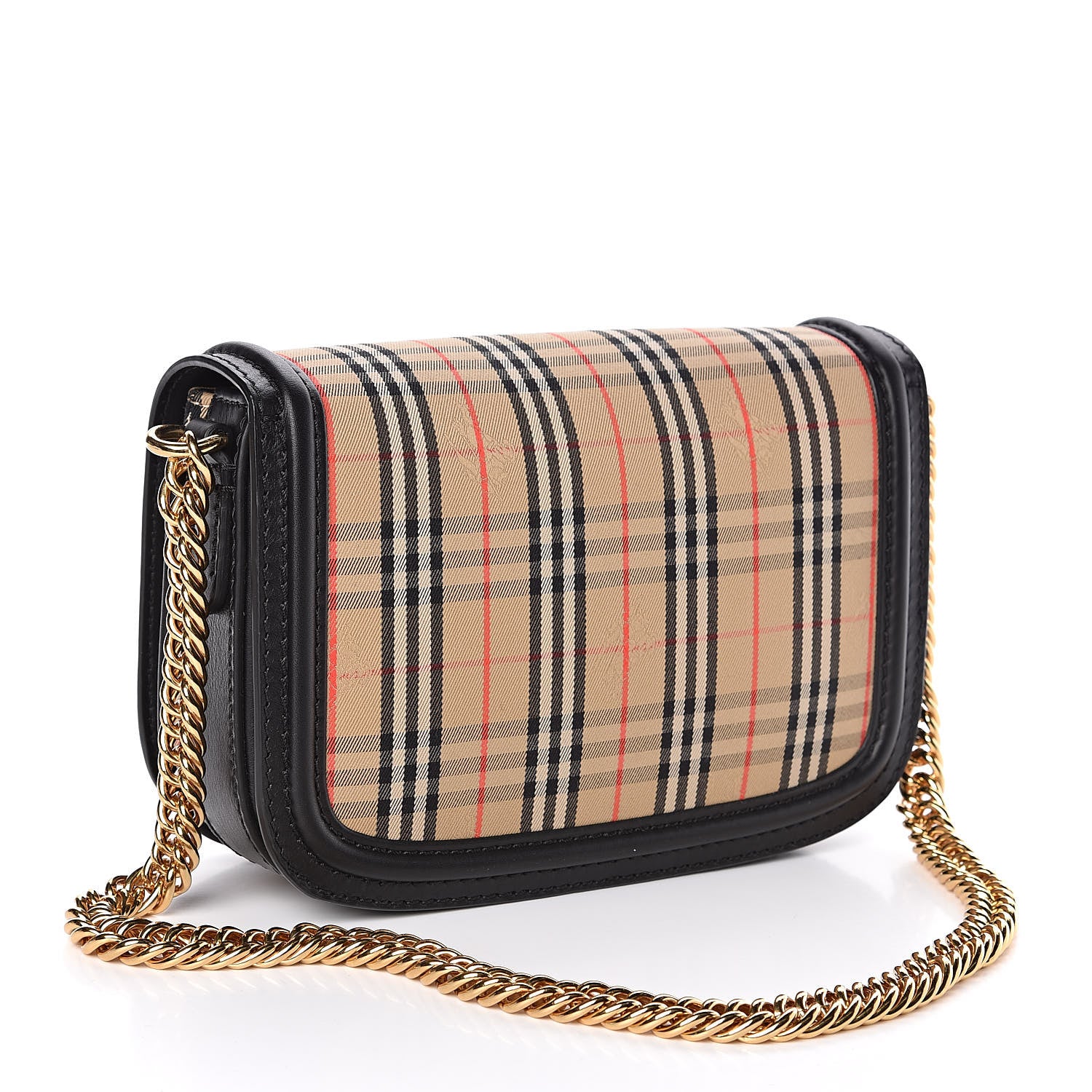 Burberry Smooth Calfskin 1983 Knight Check Link Shoulder Bag Black 3 of 9
