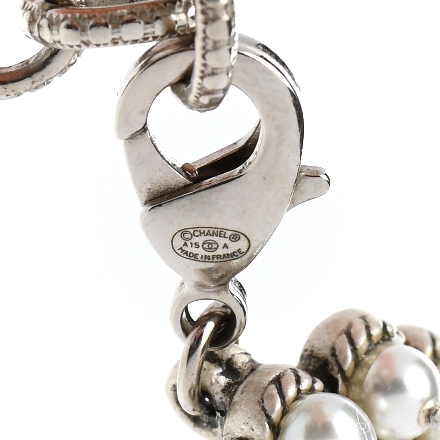 Chanel Crystal Pearl CC Leaf Necklace Silver 6 of 6