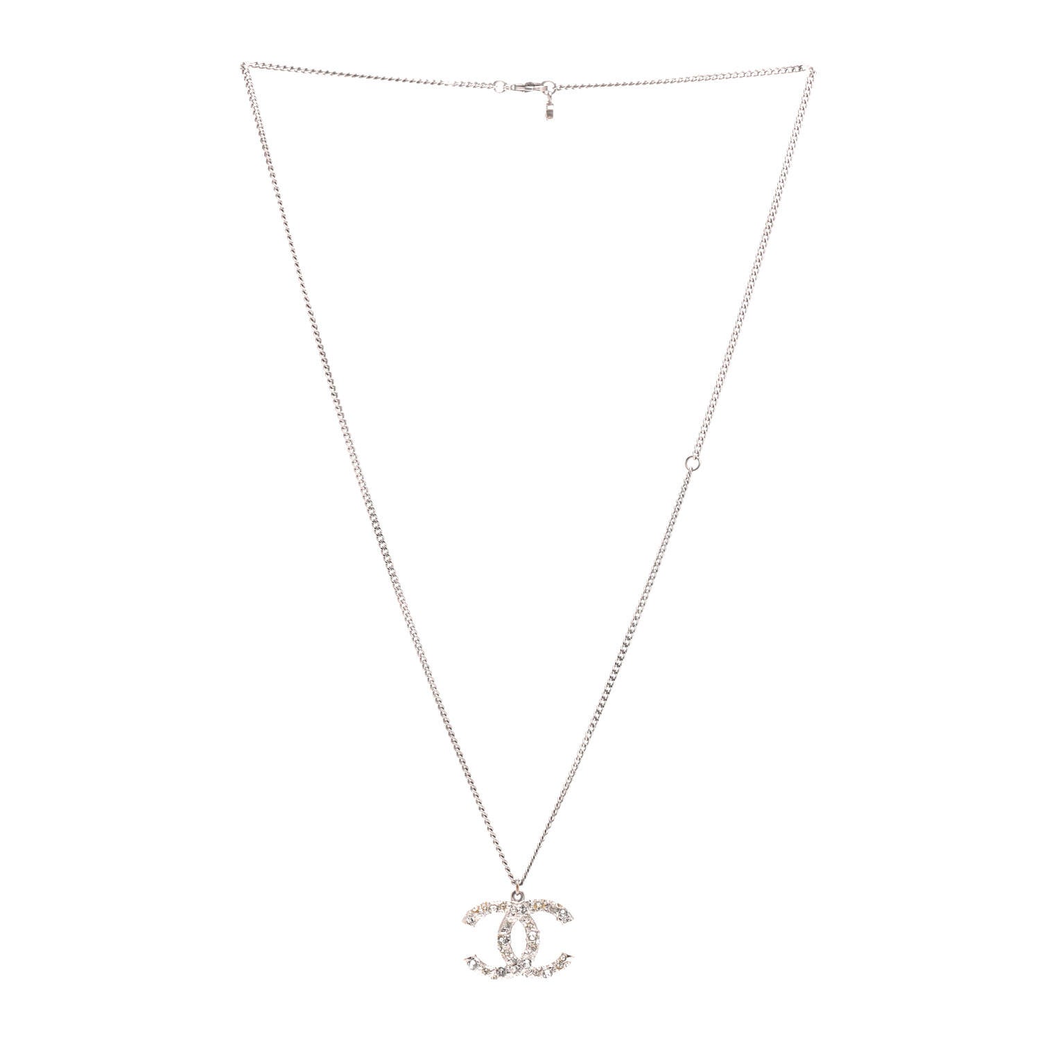 Chanel Crystal CC Pendant Necklace Silver 3 of 4