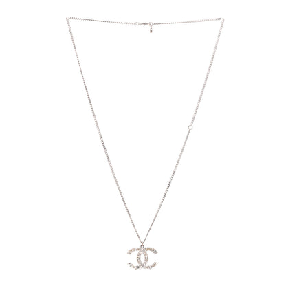 Chanel Crystal CC Pendant Necklace Silver 3 of 4