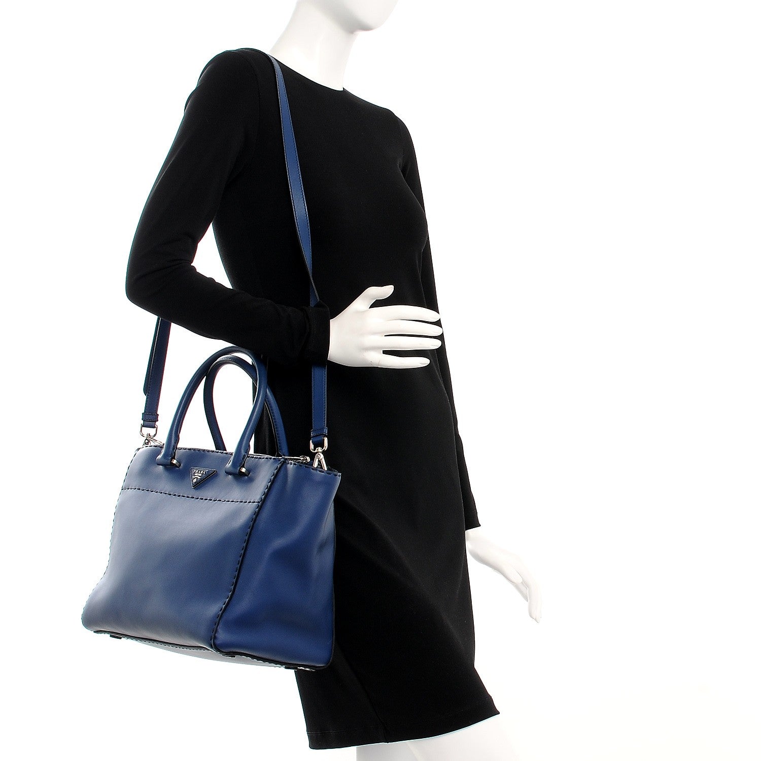 Prada City Calf Small Hand Stitched Galleria Double Zip Tote Bleuette 2 of 15