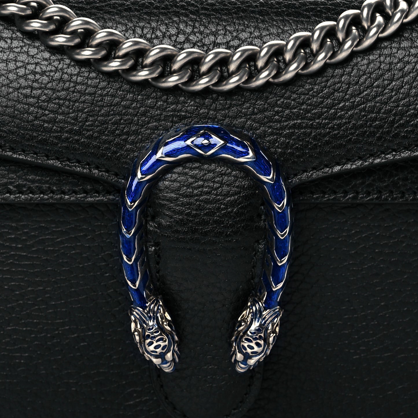 Dollar Calfskin Enamel Small Dionysus Shoulder Bag Black Electric Blue