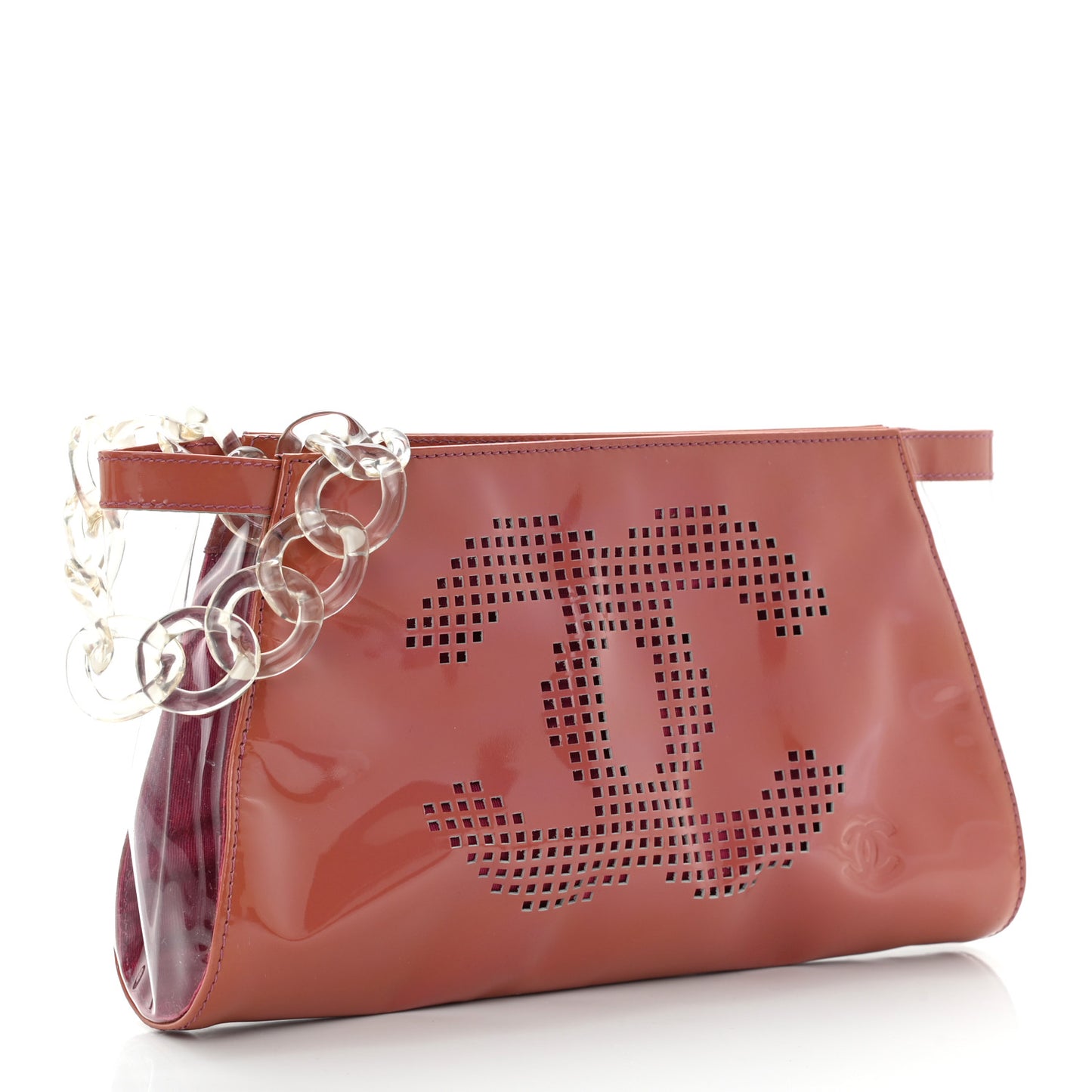 PVC Patent Calfskin Perforated CC Clutch Pink