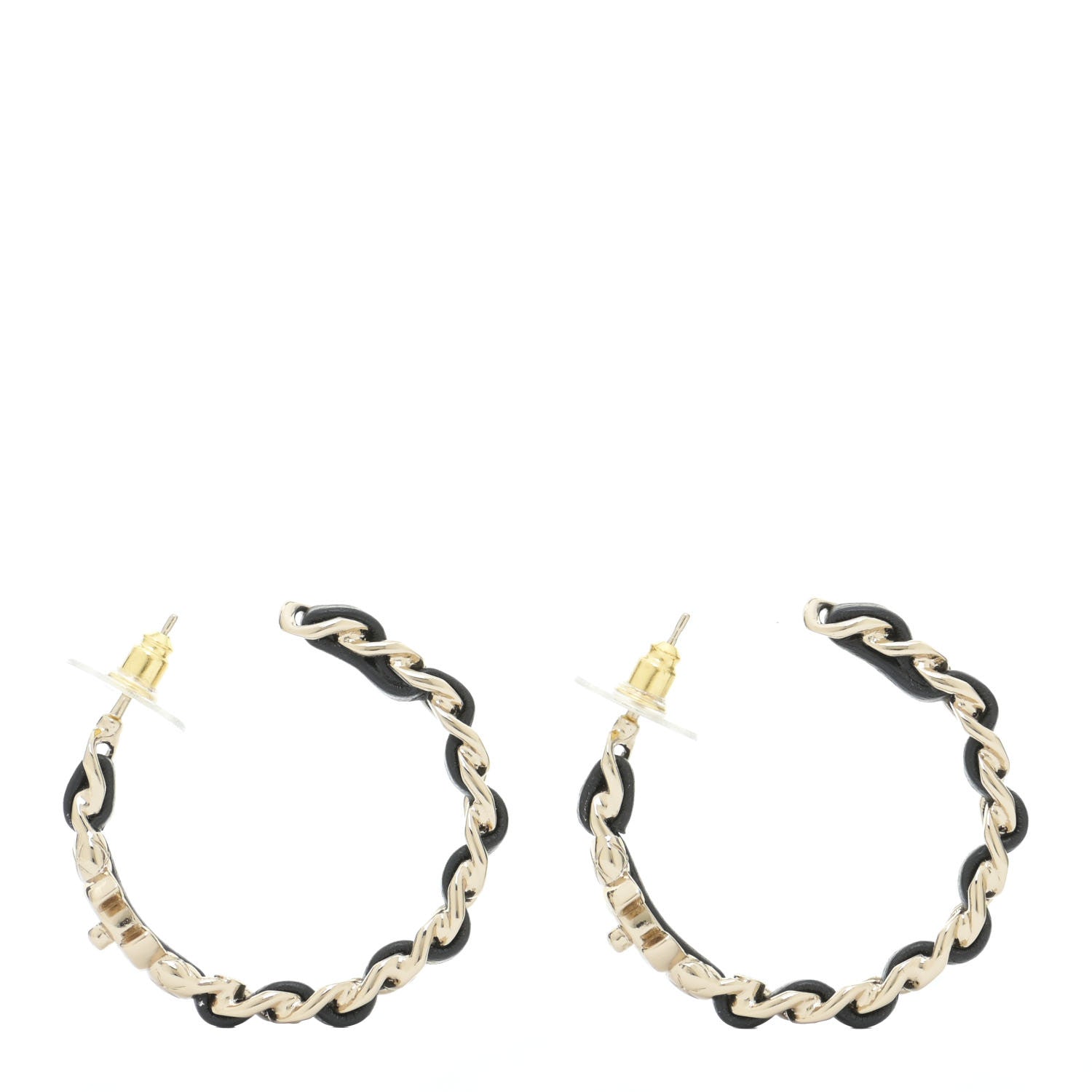 Chanel Lambskin CC Turnlock Chain Hoop Earrings Gold Black 1 of 5