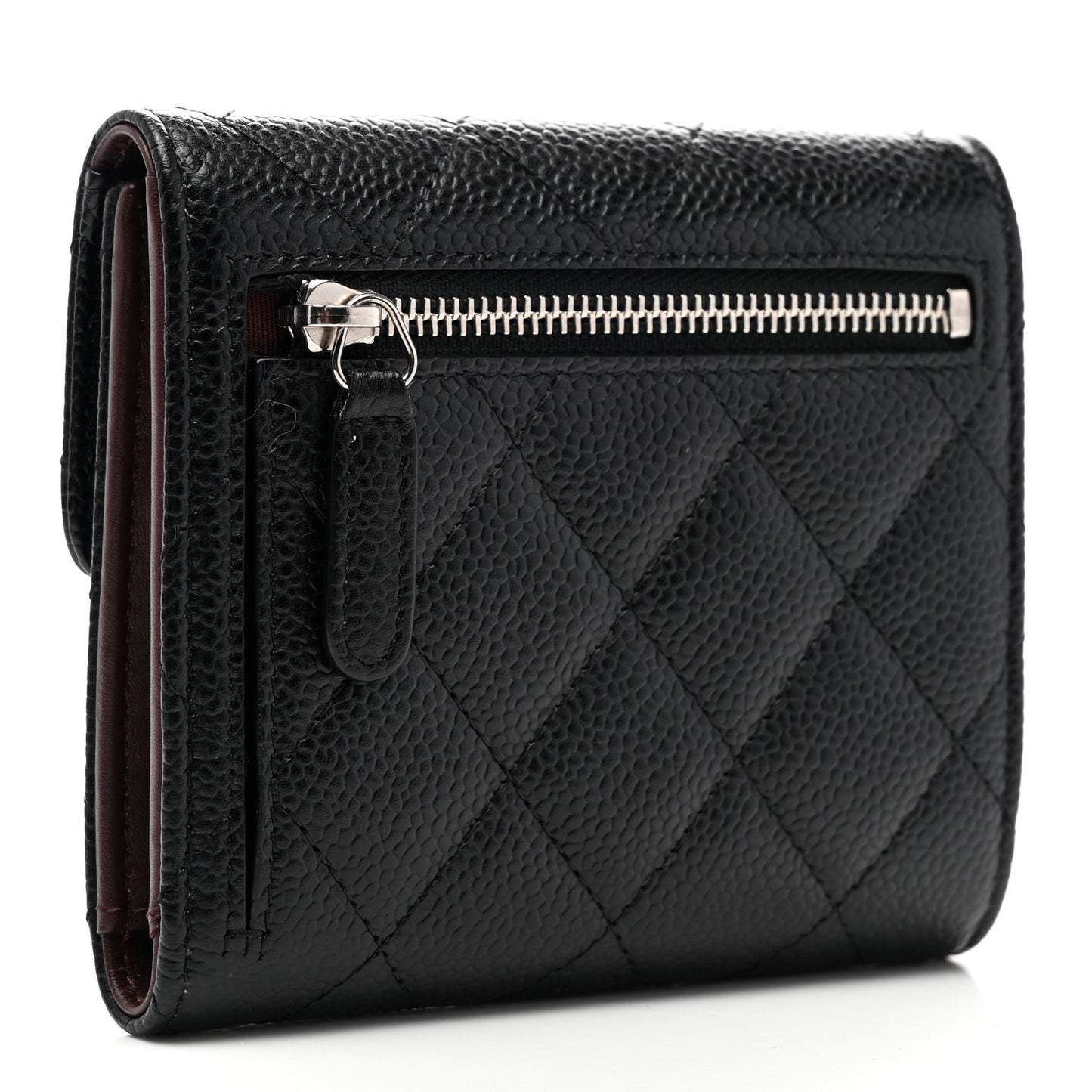Caviar Quilted Compact Flap Wallet Black