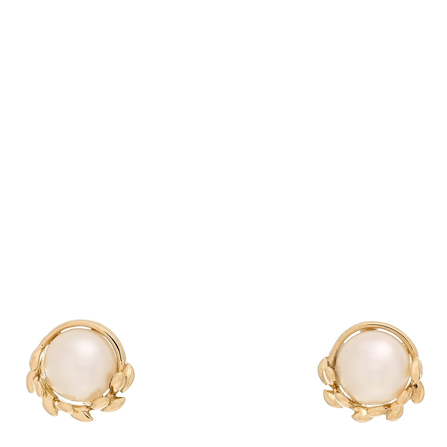 Tiffany 18K Yellow Gold Pearl Paloma Picasso Olive Leaf Earrings 1 of 4