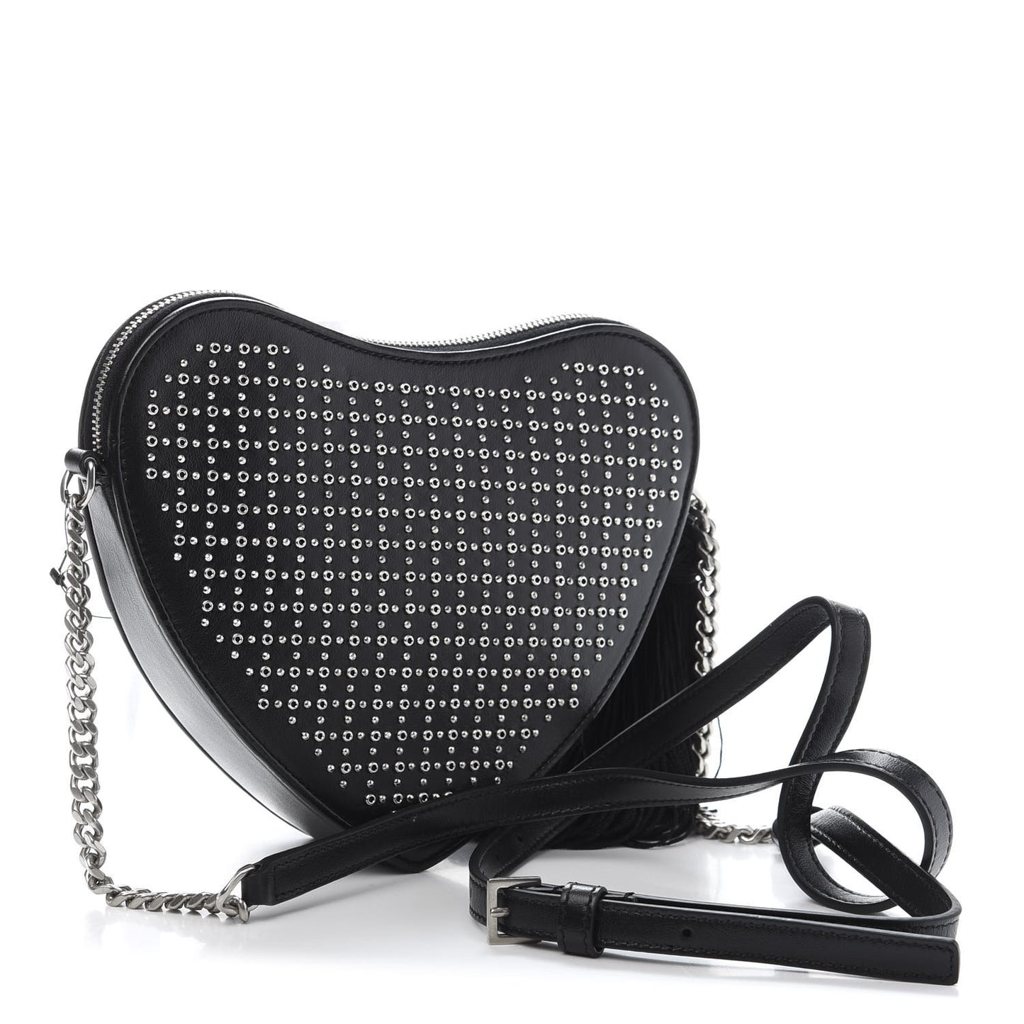 Calfskin Studded Monogram Heart Shoulder Bag Black