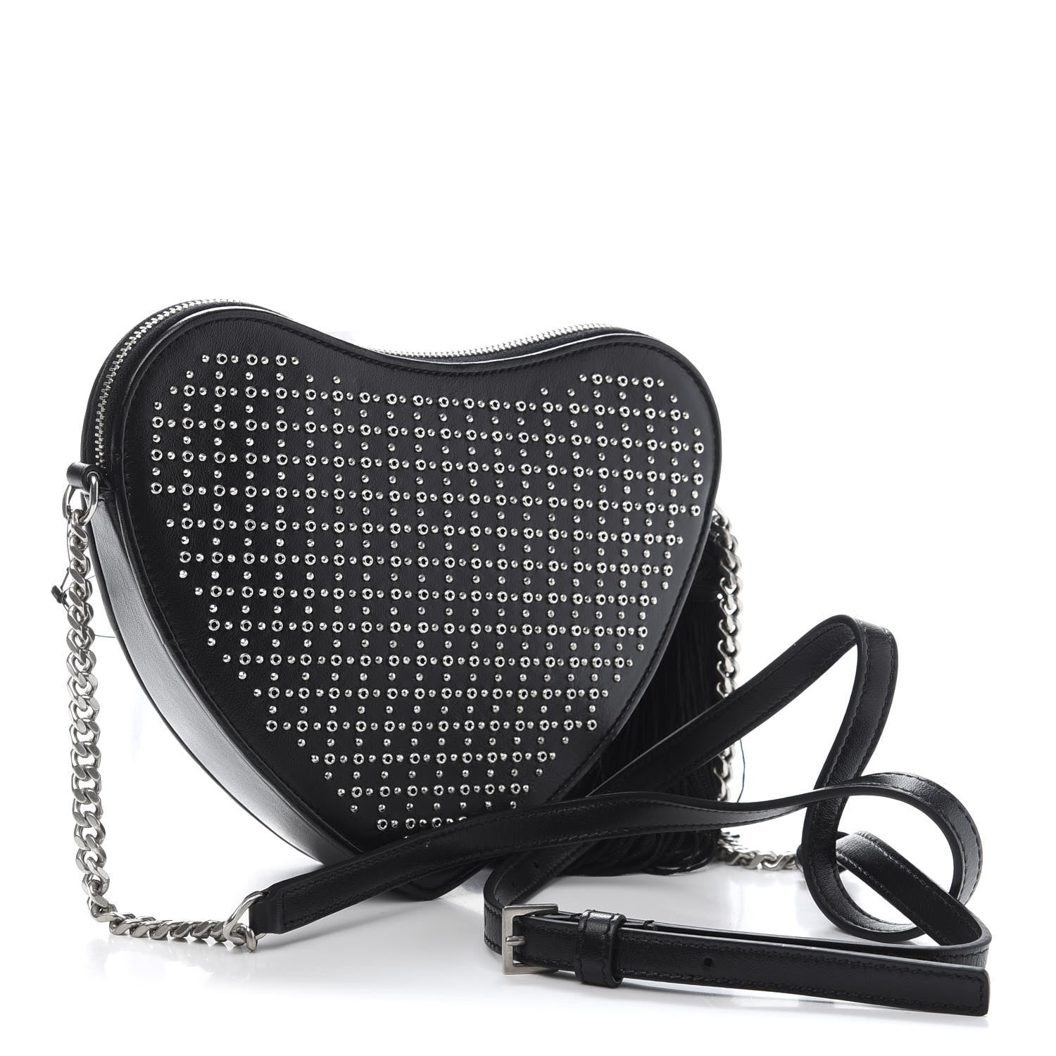 Saint Laurent Calfskin Studded Monogram Heart Shoulder Bag Black 3 of 9