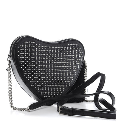 Saint Laurent Calfskin Studded Monogram Heart Shoulder Bag Black 3 of 9