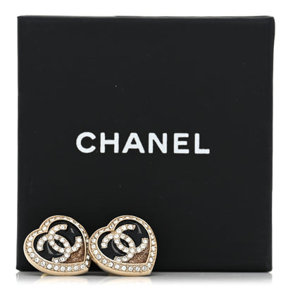 Chanel Crystal CC Heart Stud Earrings Gold Black 5 of 5