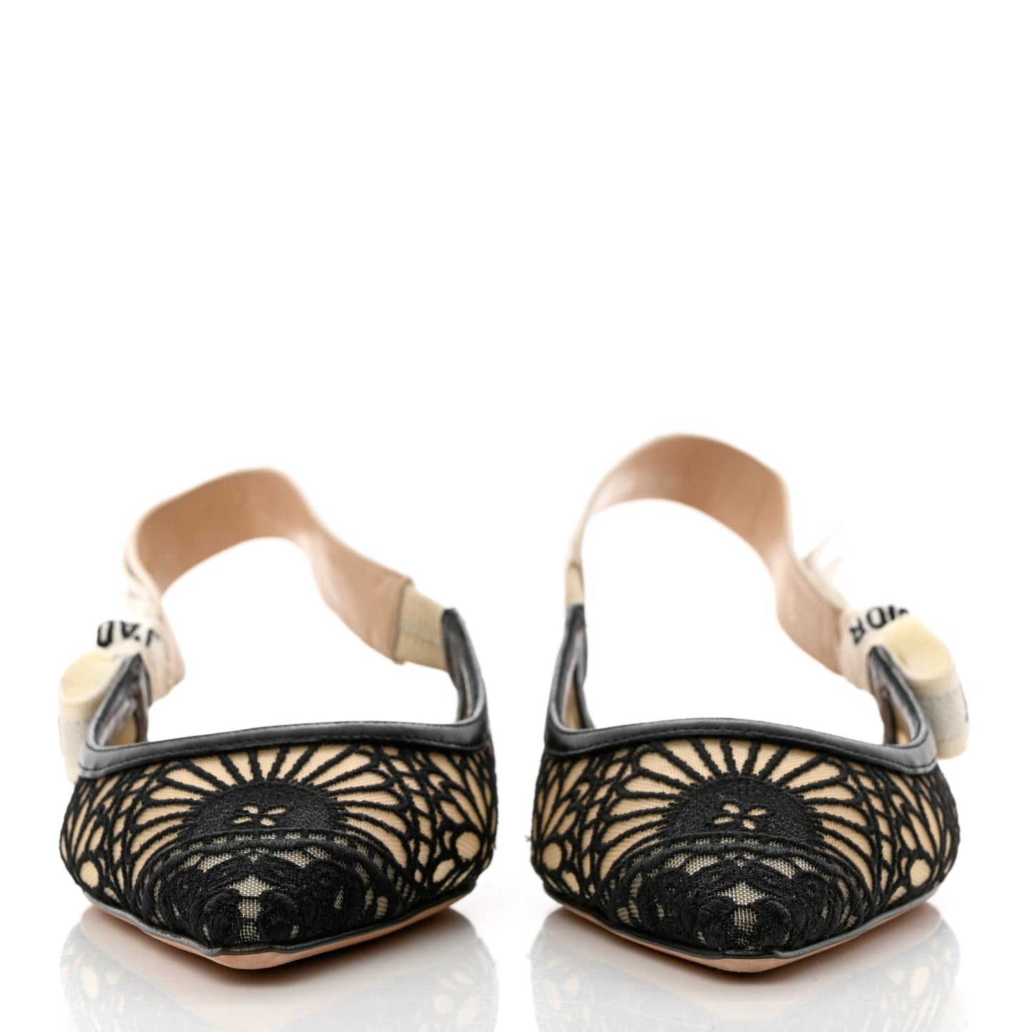 Fabric Ribbon Lace Embroidered J'Adior Slingback Flats 38 Black
