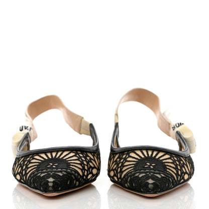 Christian Dior Fabric Ribbon Lace Embroidered J'Adior Slingback Flats 38 Black 2 of 9