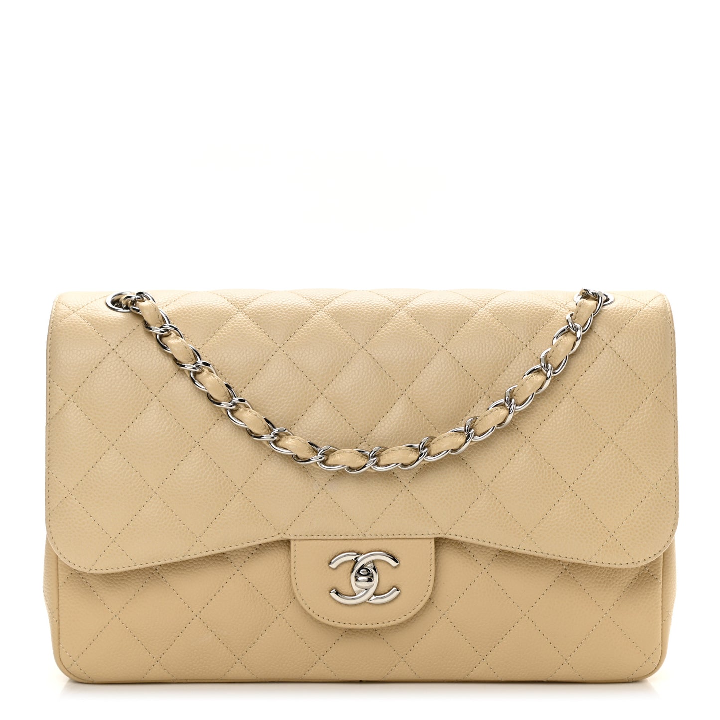 Caviar Quilted Jumbo Double Flap Light Beige