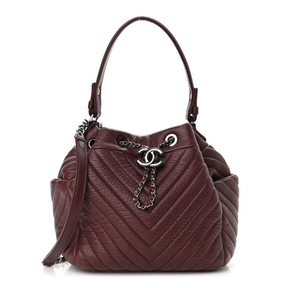 Chanel Deerskin Chevron Medium CC Chain Bucket Drawstring Bag Burgundy 1 of 10