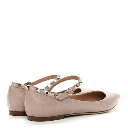 Valentino Garavani Pebbled Calfskin Rockstud Ankle Strap Ballerina Flats 39.5 Poudre 4 of 9