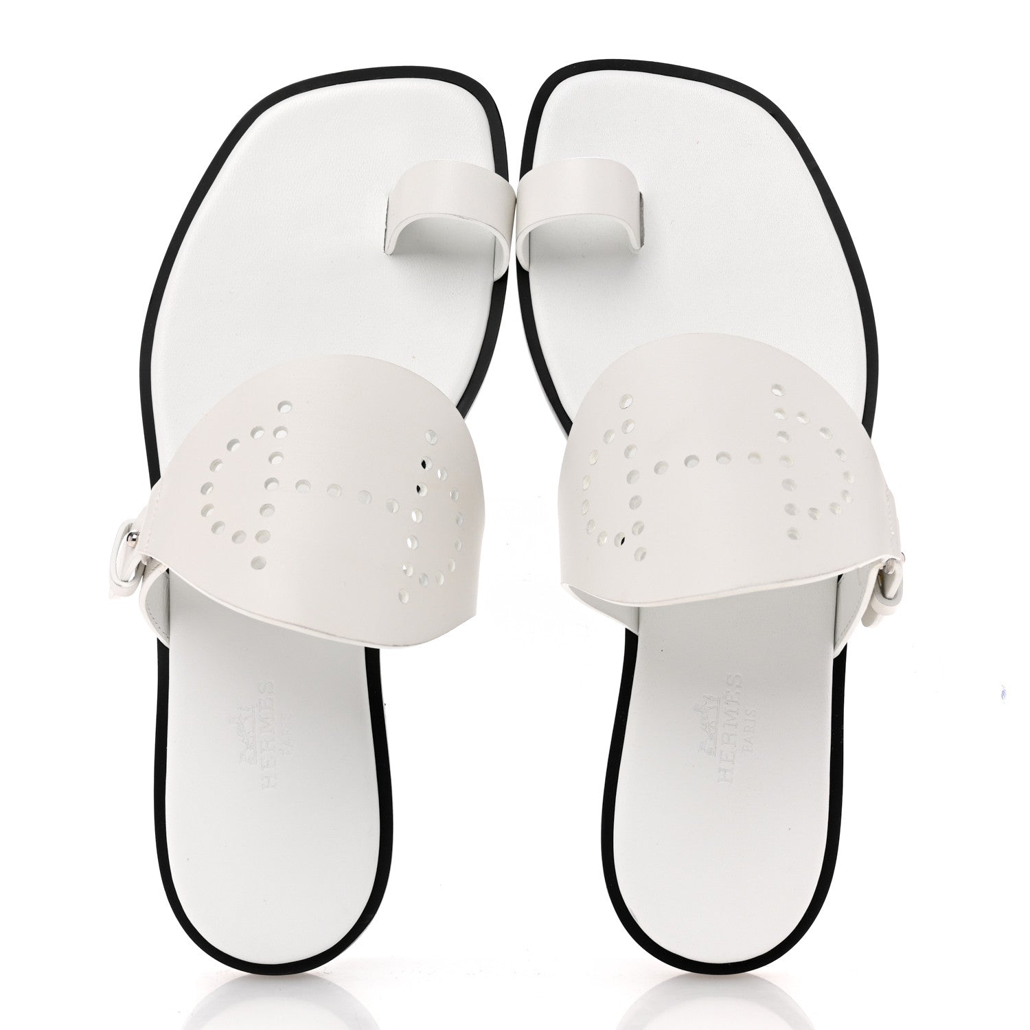 Hermes Calfskin Perforated Hera Sandals 38 White 2 of 10