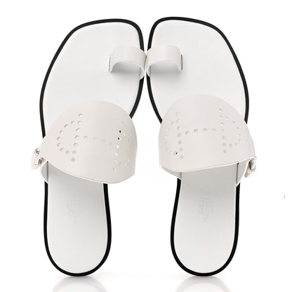 Hermes Calfskin Perforated Hera Sandals 38 White 2 of 10