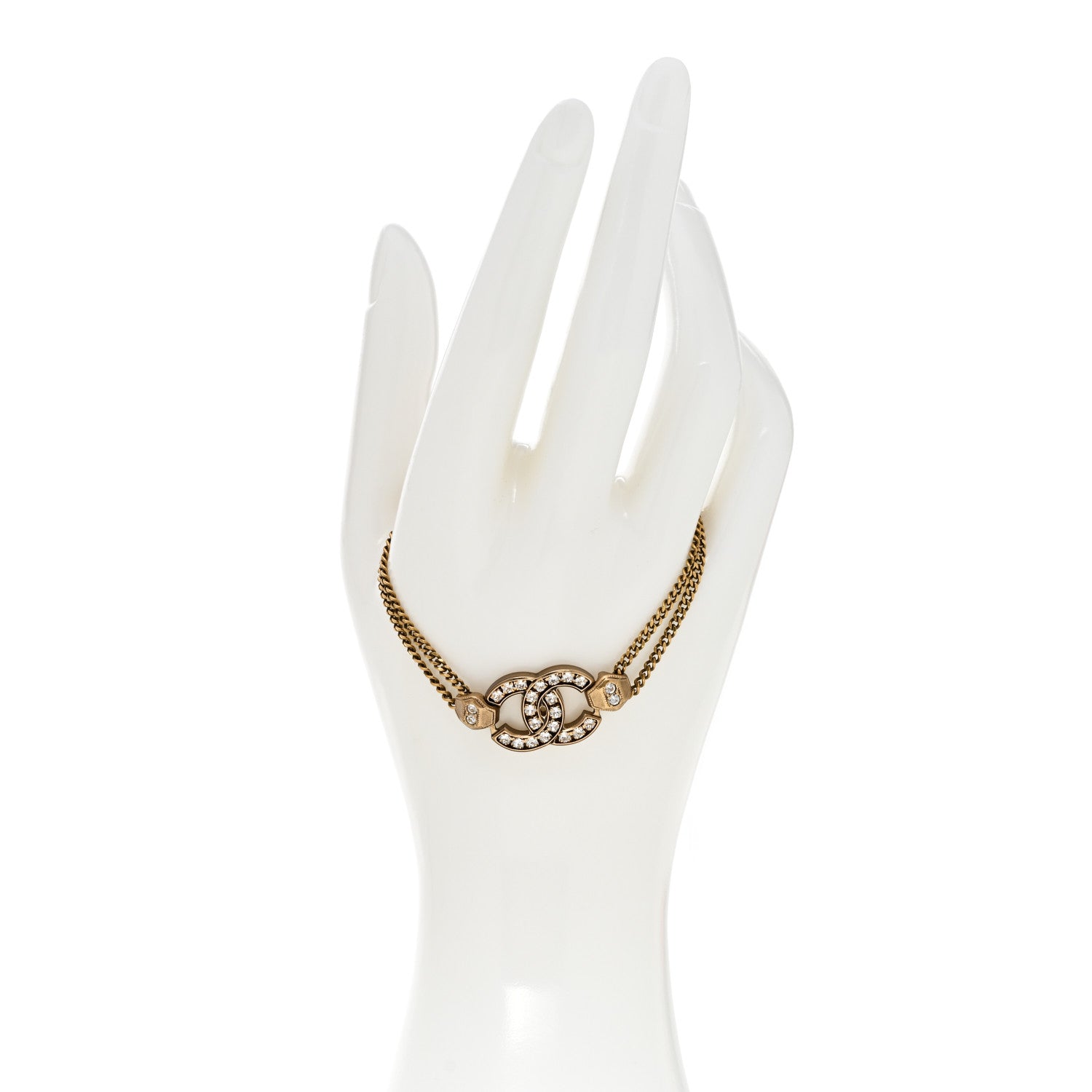 Chanel Crystal CC Chain Link Bracelet Aged Gold 2 of 5