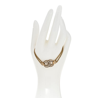 Chanel Crystal CC Chain Link Bracelet Aged Gold 2 of 5
