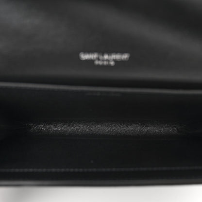 Saint Laurent Calfskin Crocodile Embossed Monogram Uptown Chain Wallet Black 6 of 11