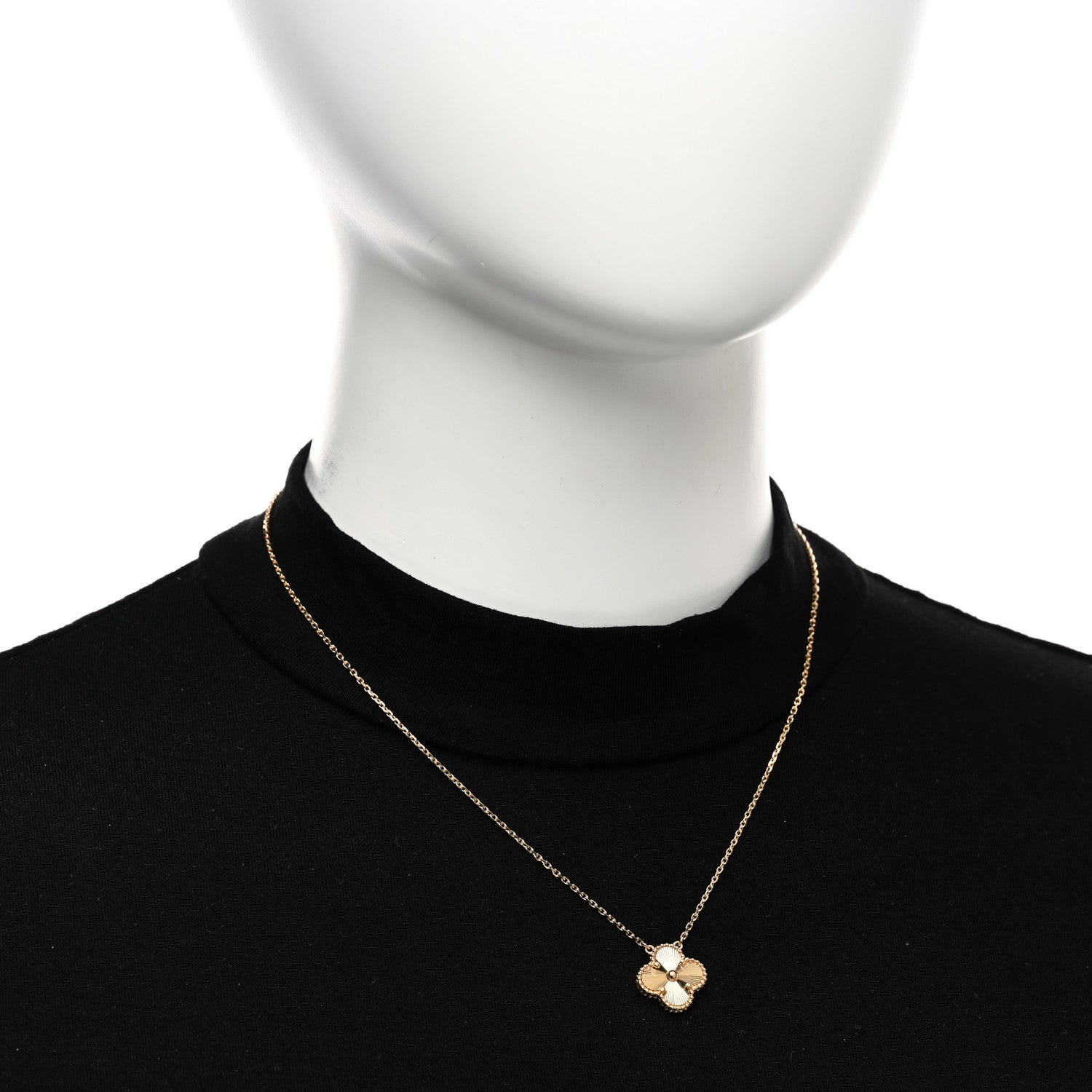 Van Cleef & Arpels 18K Yellow Gold Guilloché Vintage Alhambra Pendant Necklace 2 of 6