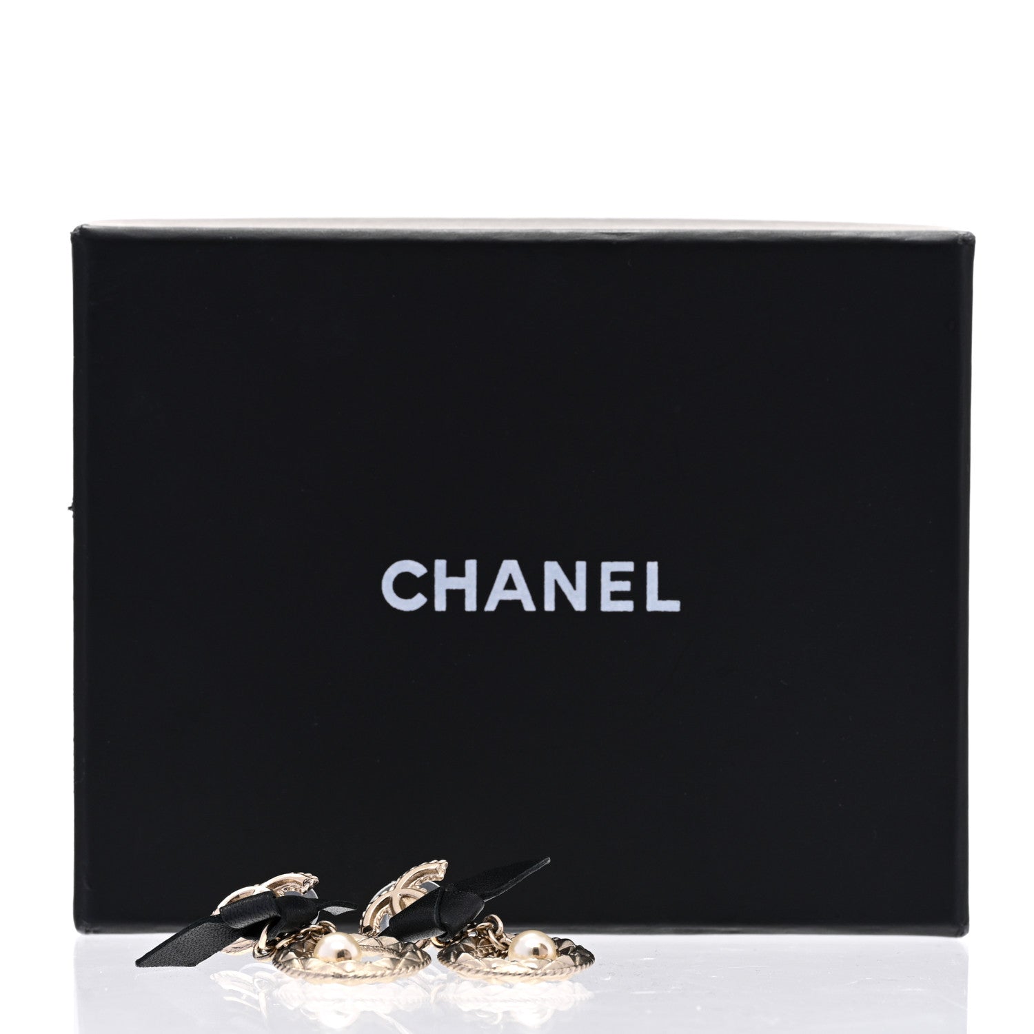Chanel Lambskin Logo Drop Earrings Gold Black 5 of 5