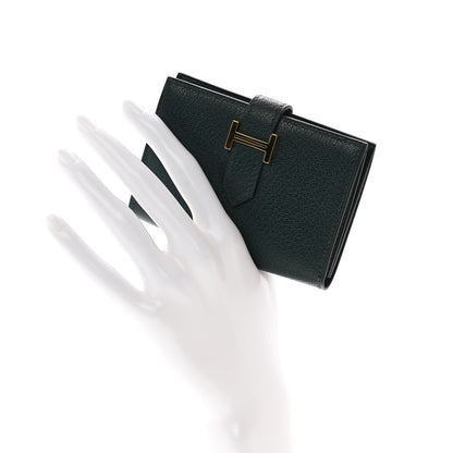 Hermes Chevre Mysore Bearn Card Holder Wallet Vert Cypress 2 of 7