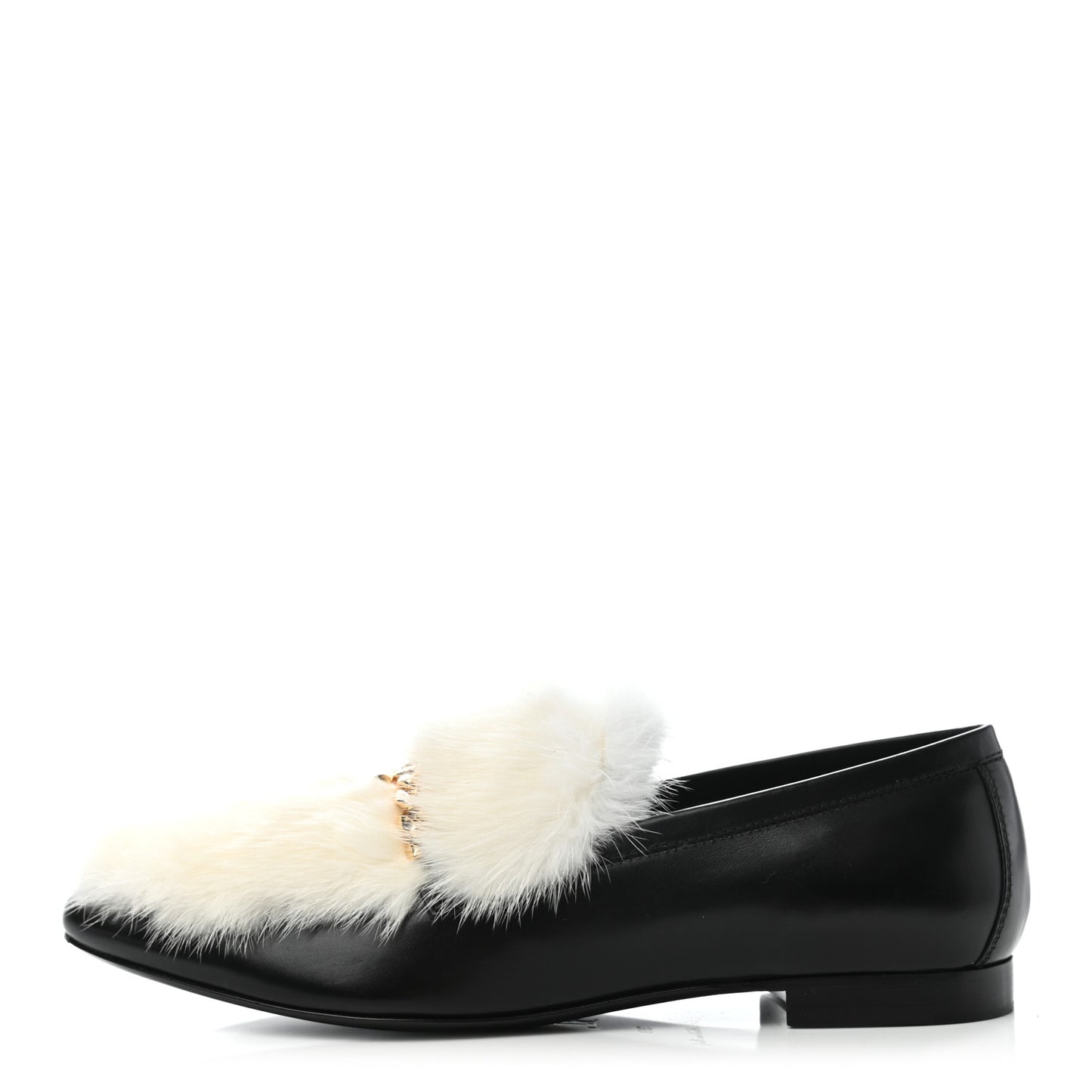 Calfskin Mink Upper Case Flat Loafer 39 Black