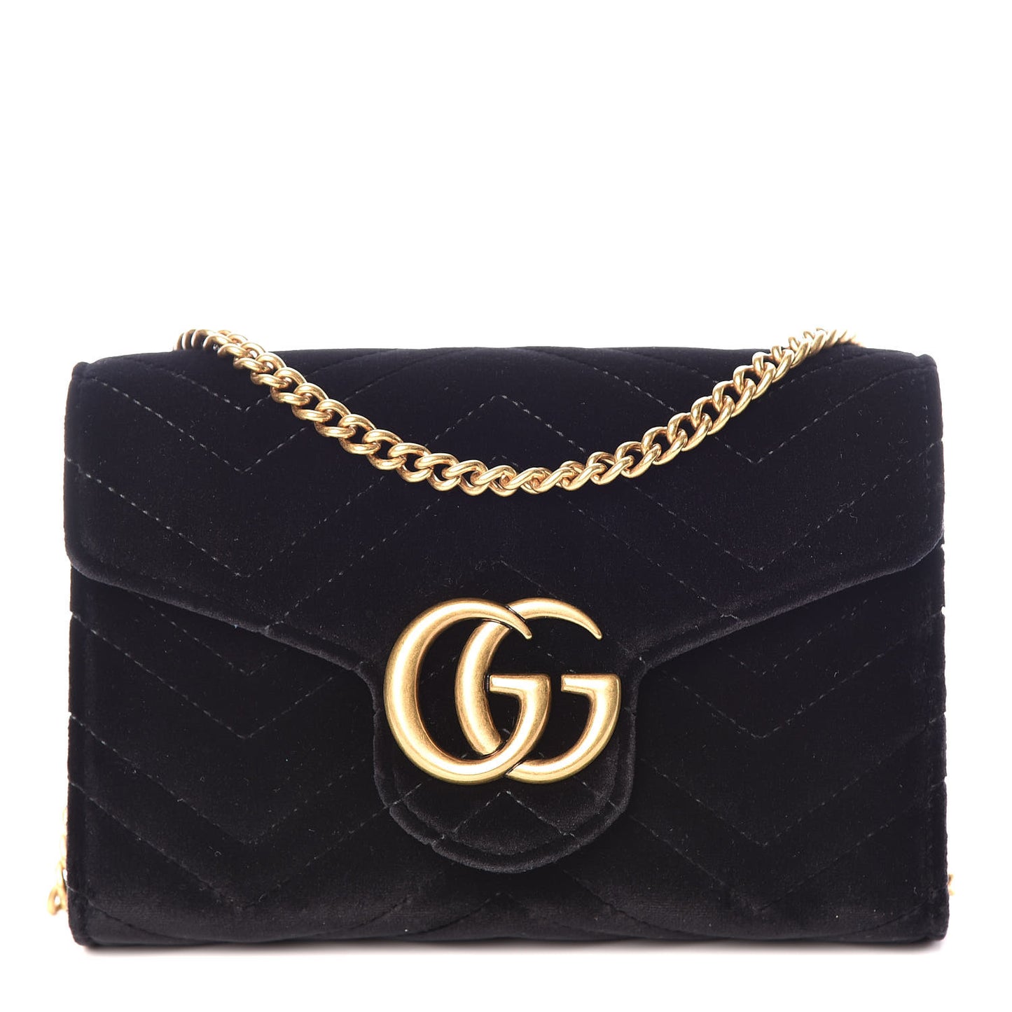 Velvet Matelasse GG Marmont Chain Wallet Black