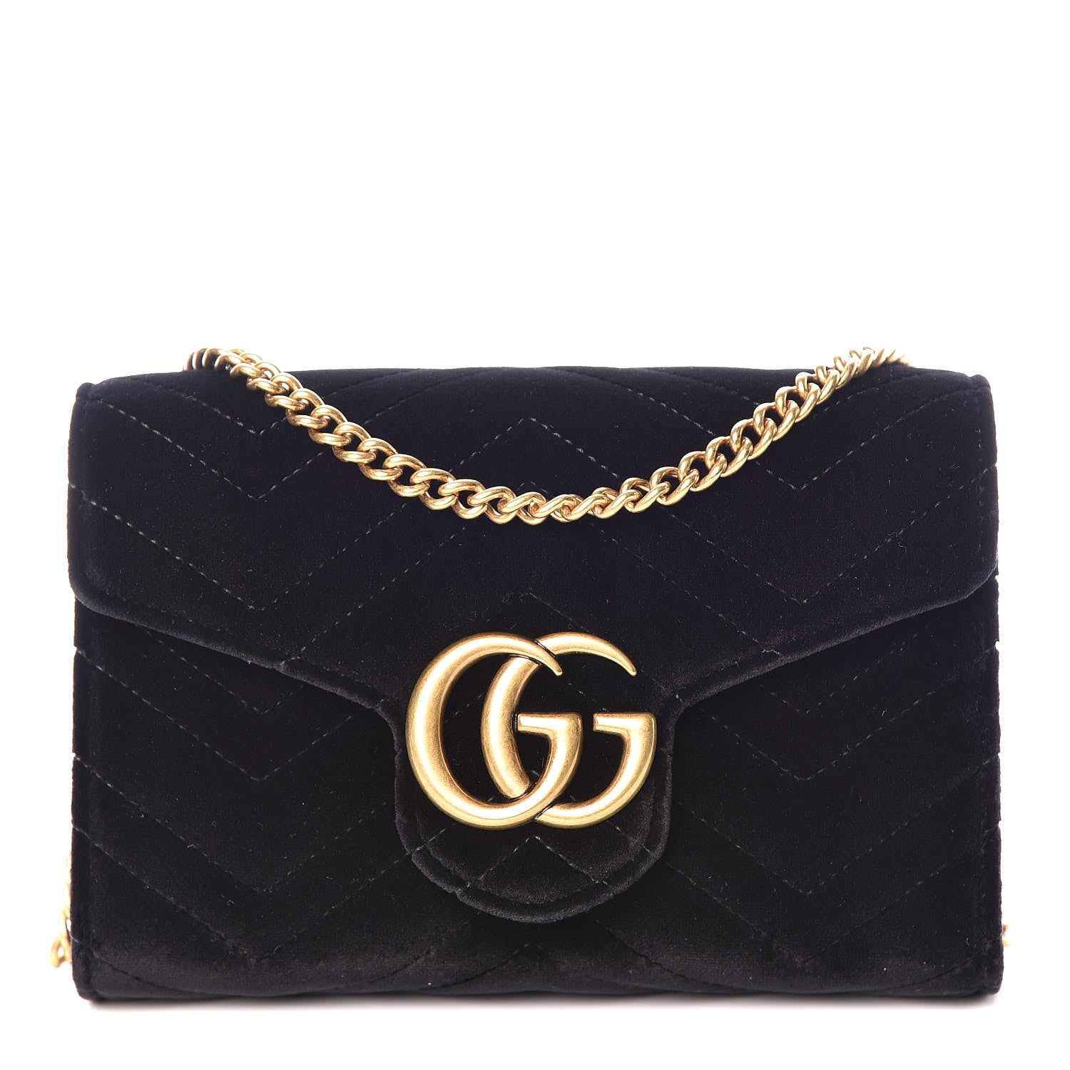 Gucci Velvet Matelasse GG Marmont Chain Wallet Black 1 of 11