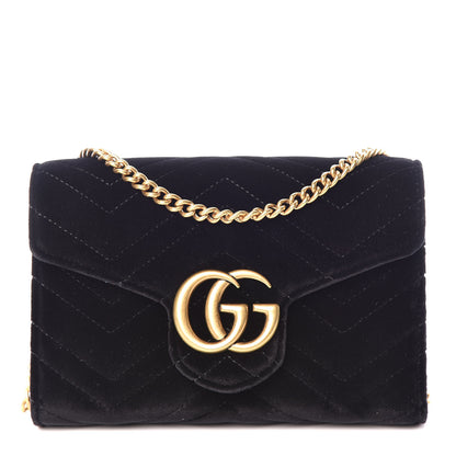 Gucci Velvet Matelasse GG Marmont Chain Wallet Black 1 of 11
