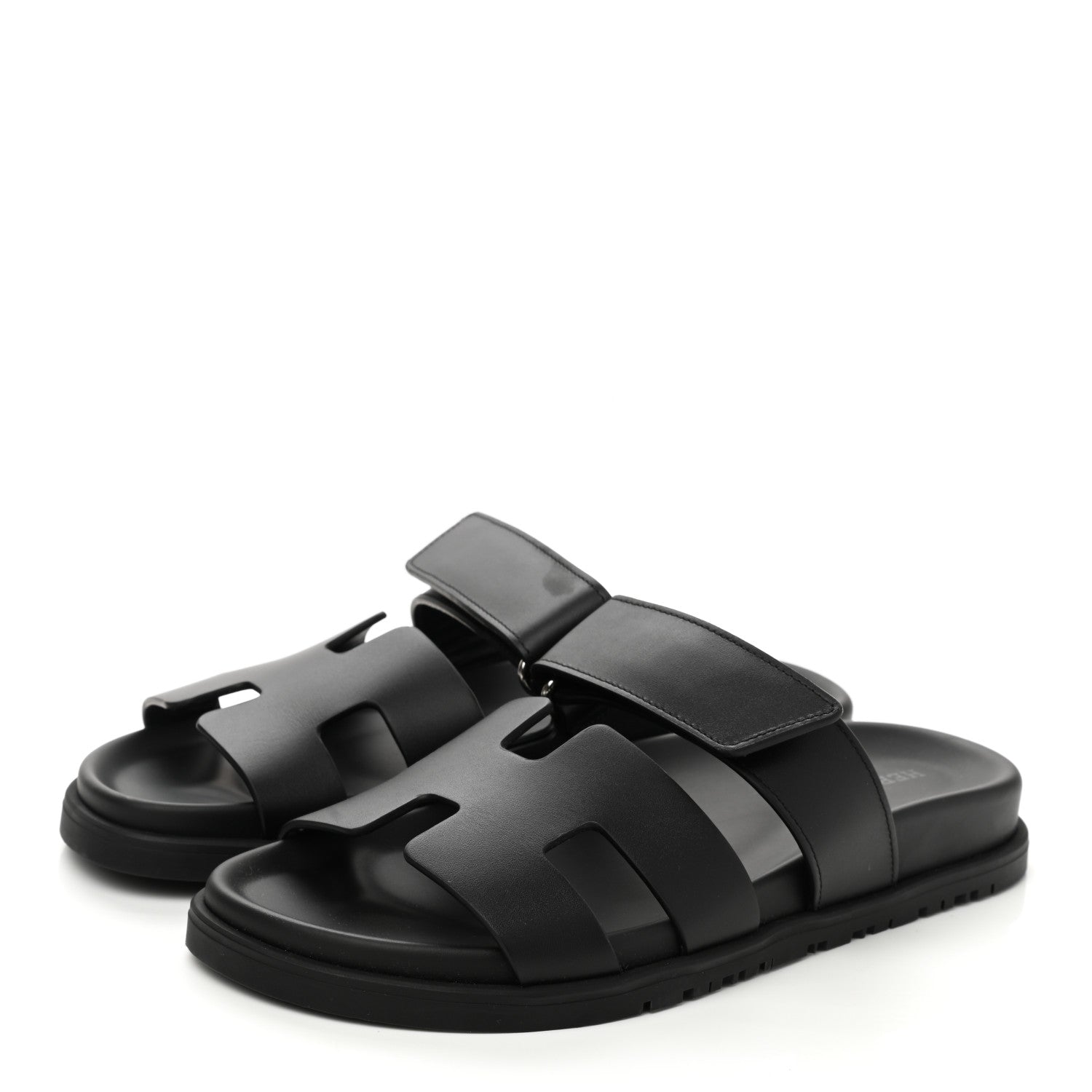 Hermes Calfskin Womens Chypre Sandals 36.5 Black 3 of 9