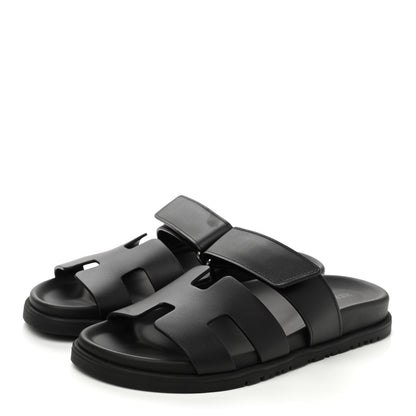 Hermes Calfskin Womens Chypre Sandals 36.5 Black 3 of 9