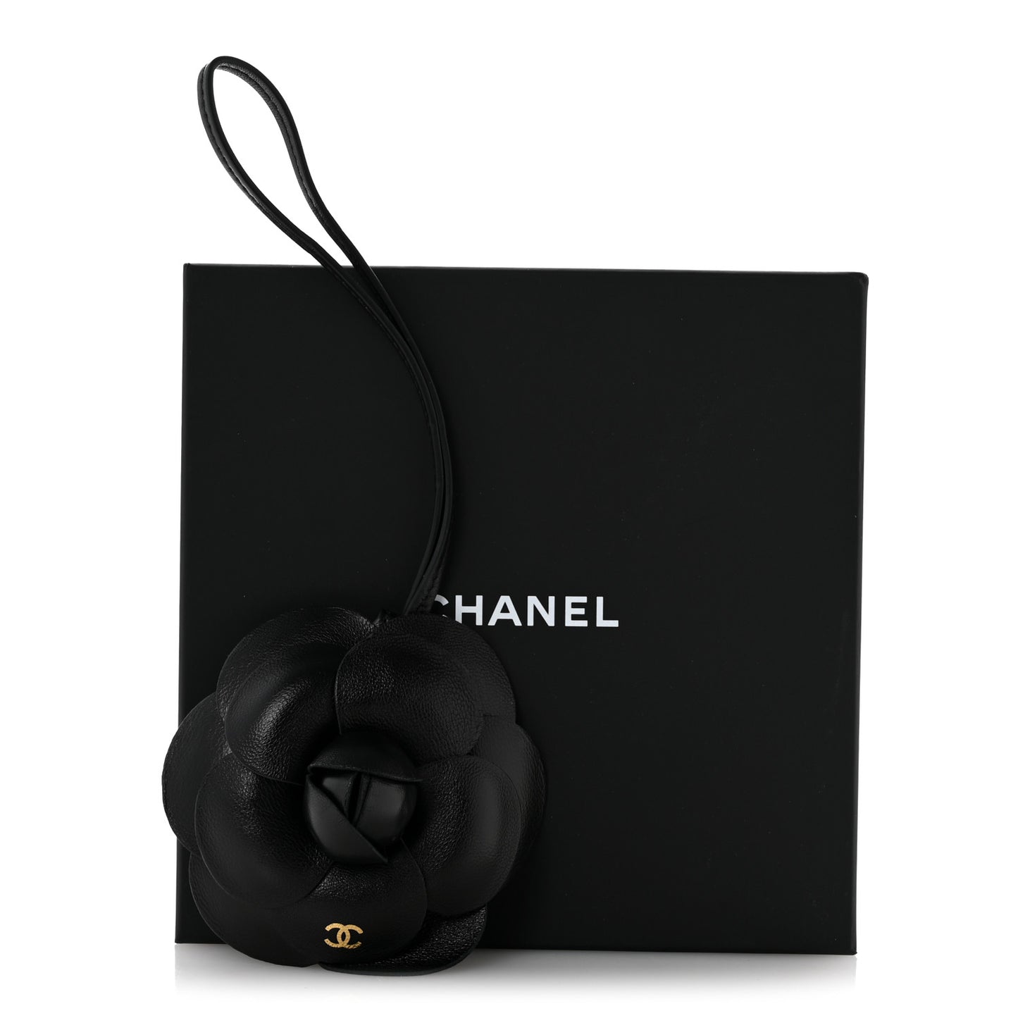 Lambskin Camellia Mini Bag Charm Black