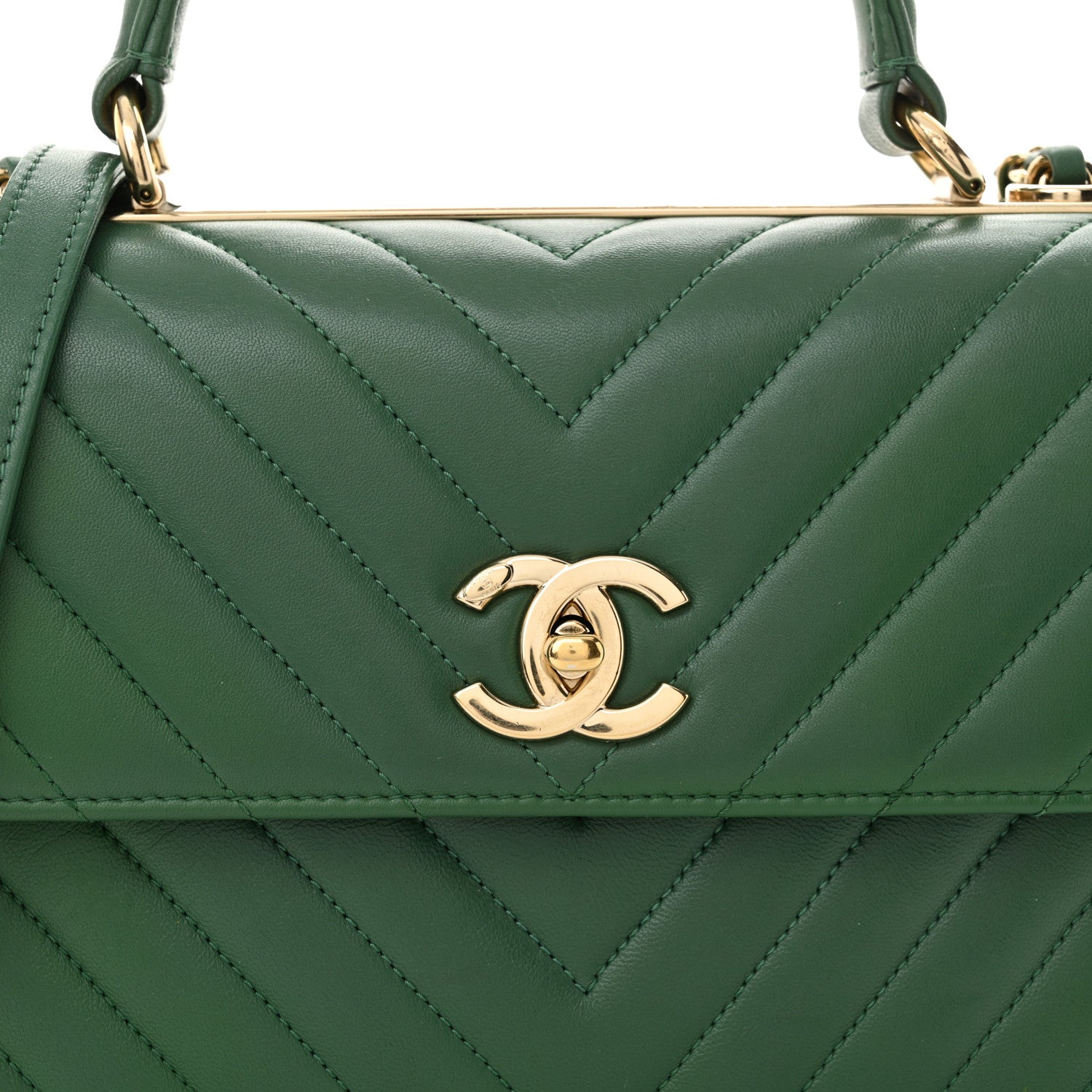 Chanel Lambskin Chevron Quilted Small Trendy CC Dual Handle Flap Bag Green 8 of 10