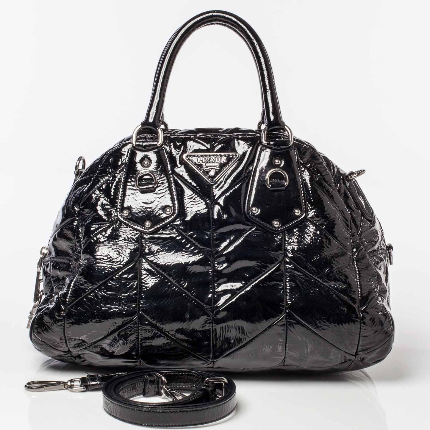 Vernice Chevron Dome Satchel Black