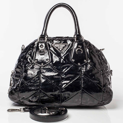 Prada Vernice Chevron Dome Satchel Black 11 of 11