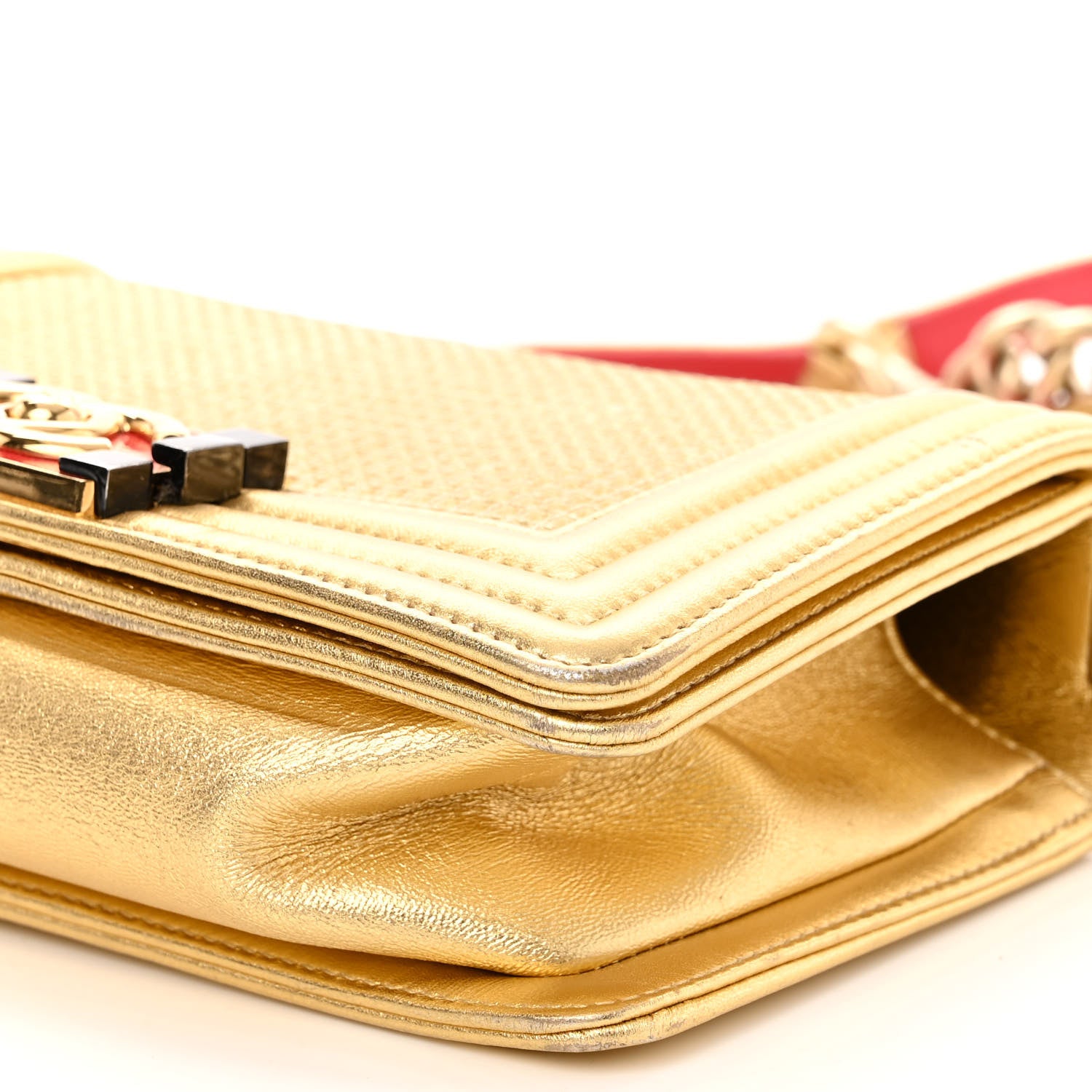 Chanel Metallic Lambskin Embossed Small Cube Boy Flap Gold 10 of 11